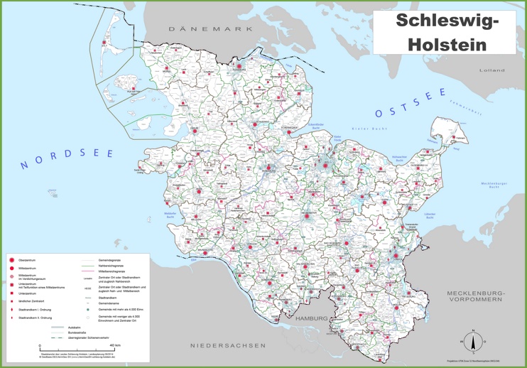 Large detailed map of Schleswig-Holstein