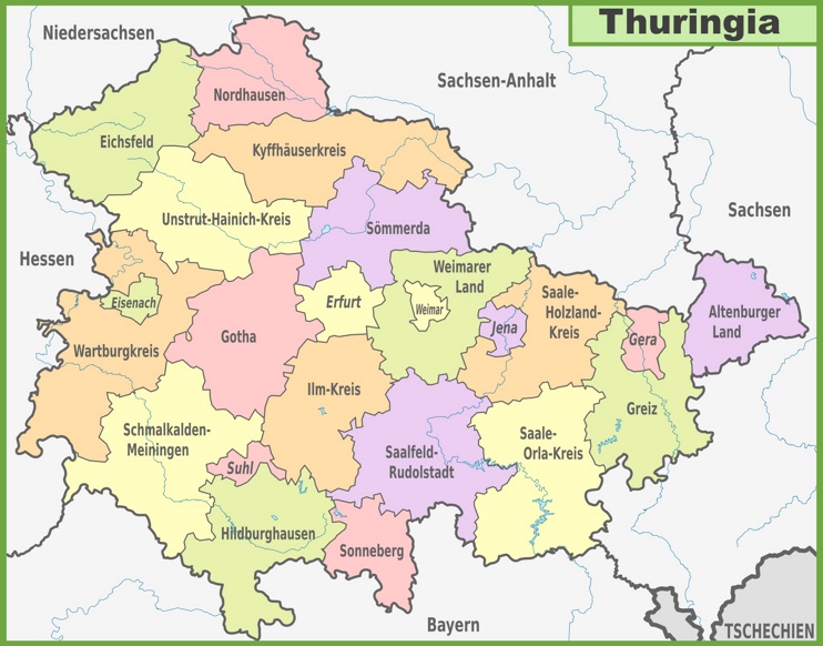 Administrative divisions map of Thuringia