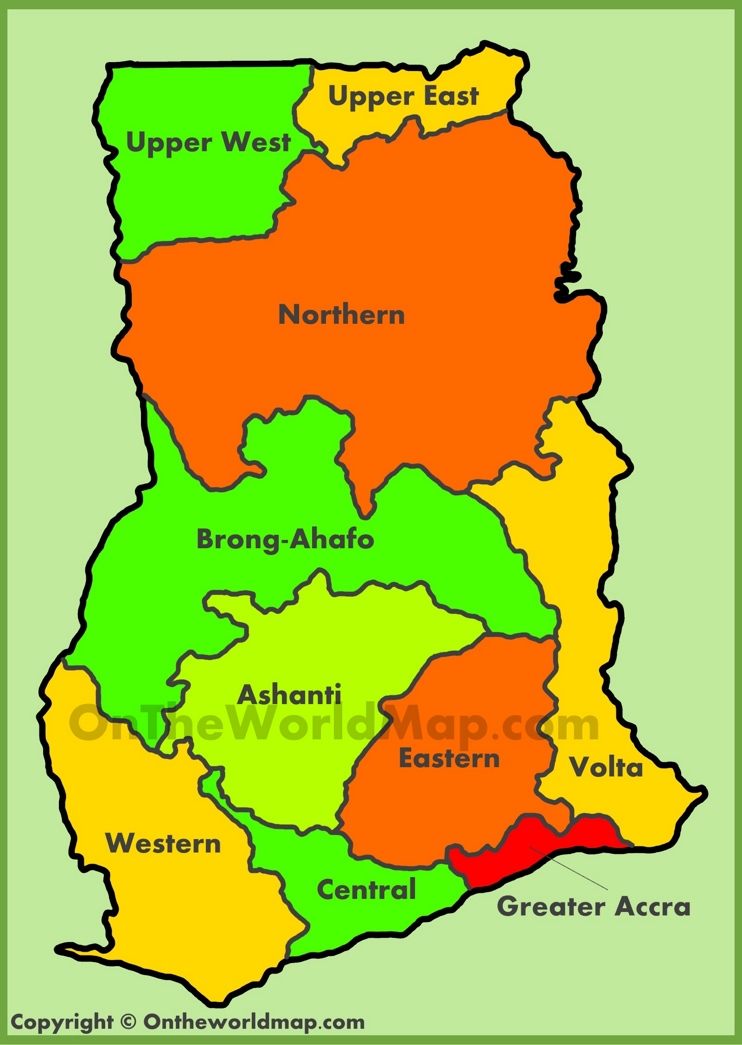 Administrative Map Of Ghana Ontheworldmap Administrative Map Of Ghana Ontheworldmap