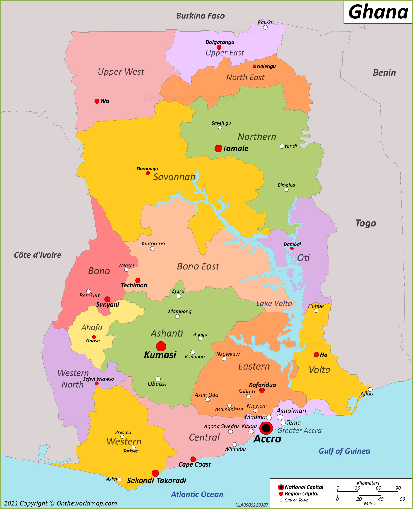 Current Political Map Of Ghana   Map Of Ghana 