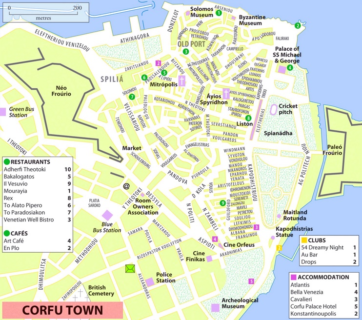 Corfu City sightseeing map