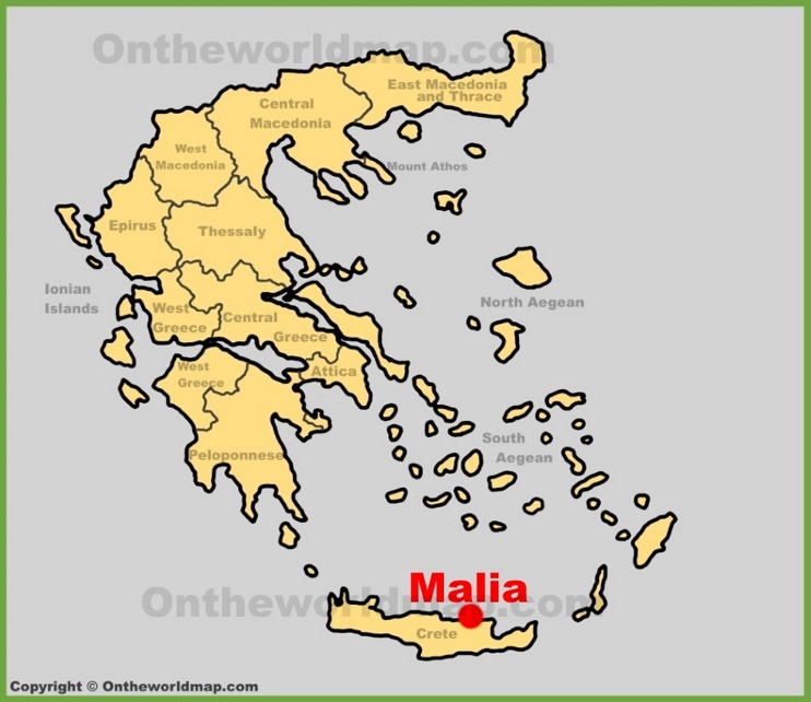 Malia location on the Greece map