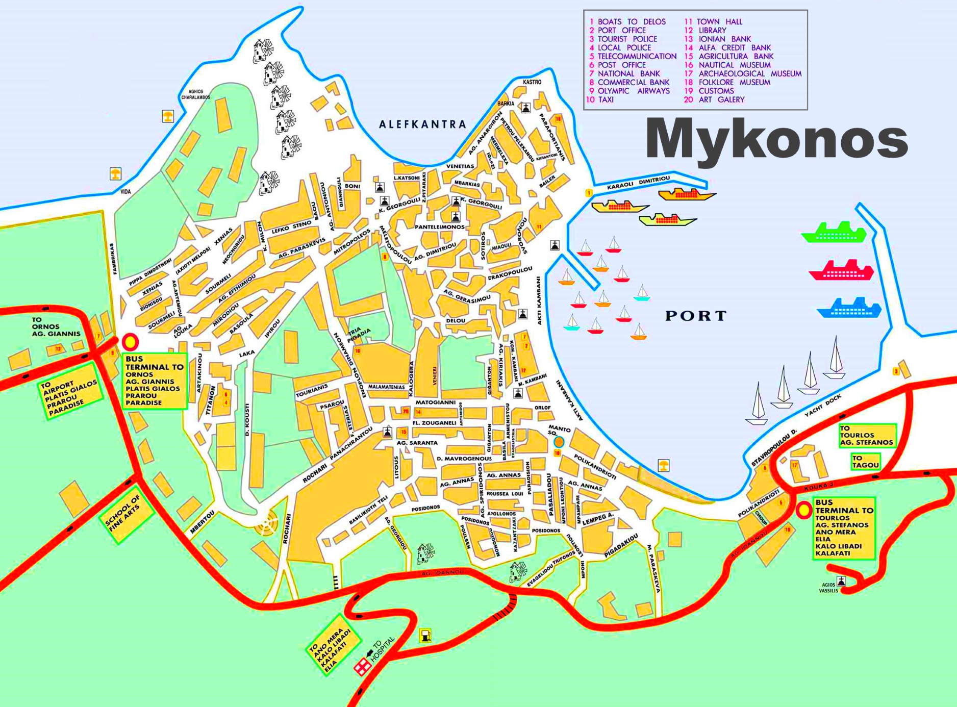 mykonos grekland karta Map of beaches in the island of mykonos, greece ...