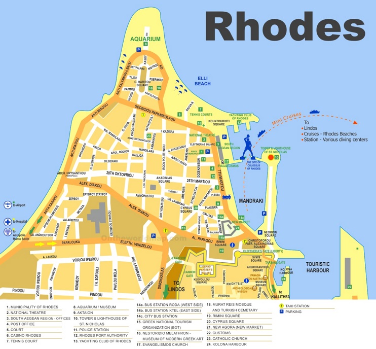 Rhodes City sightseeing map