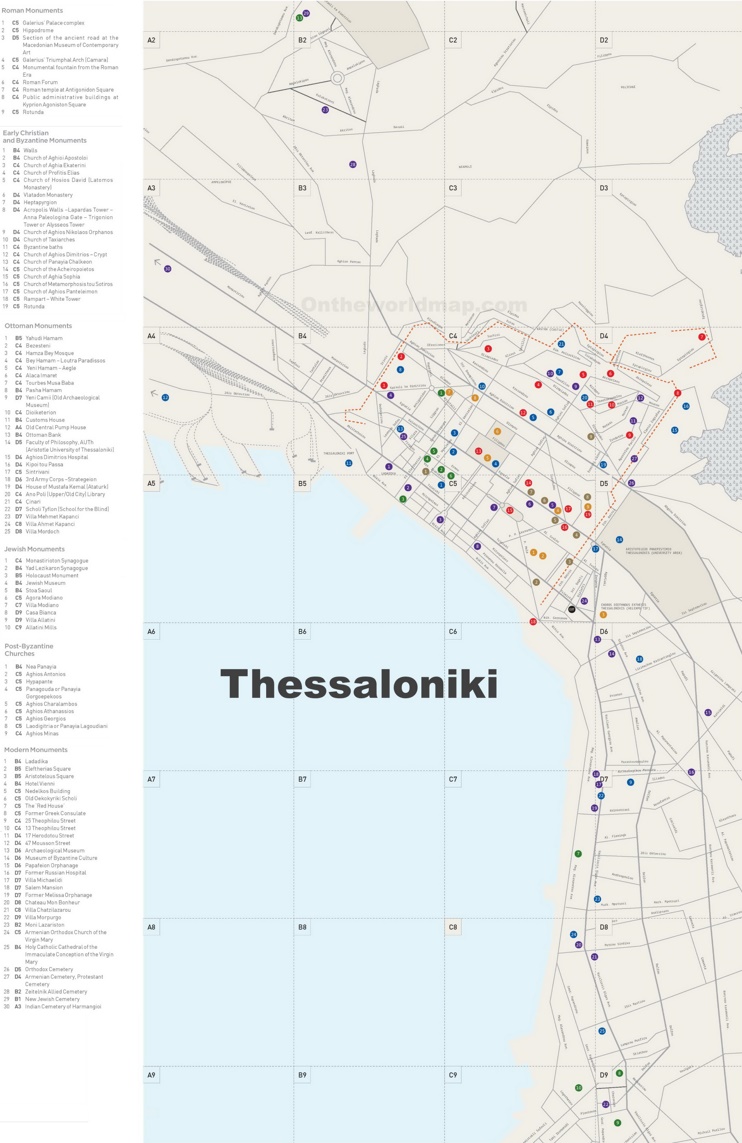 Thessaloniki monuments map