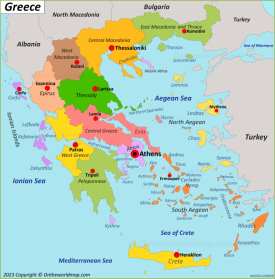 Greece Regions and Capitals Map
