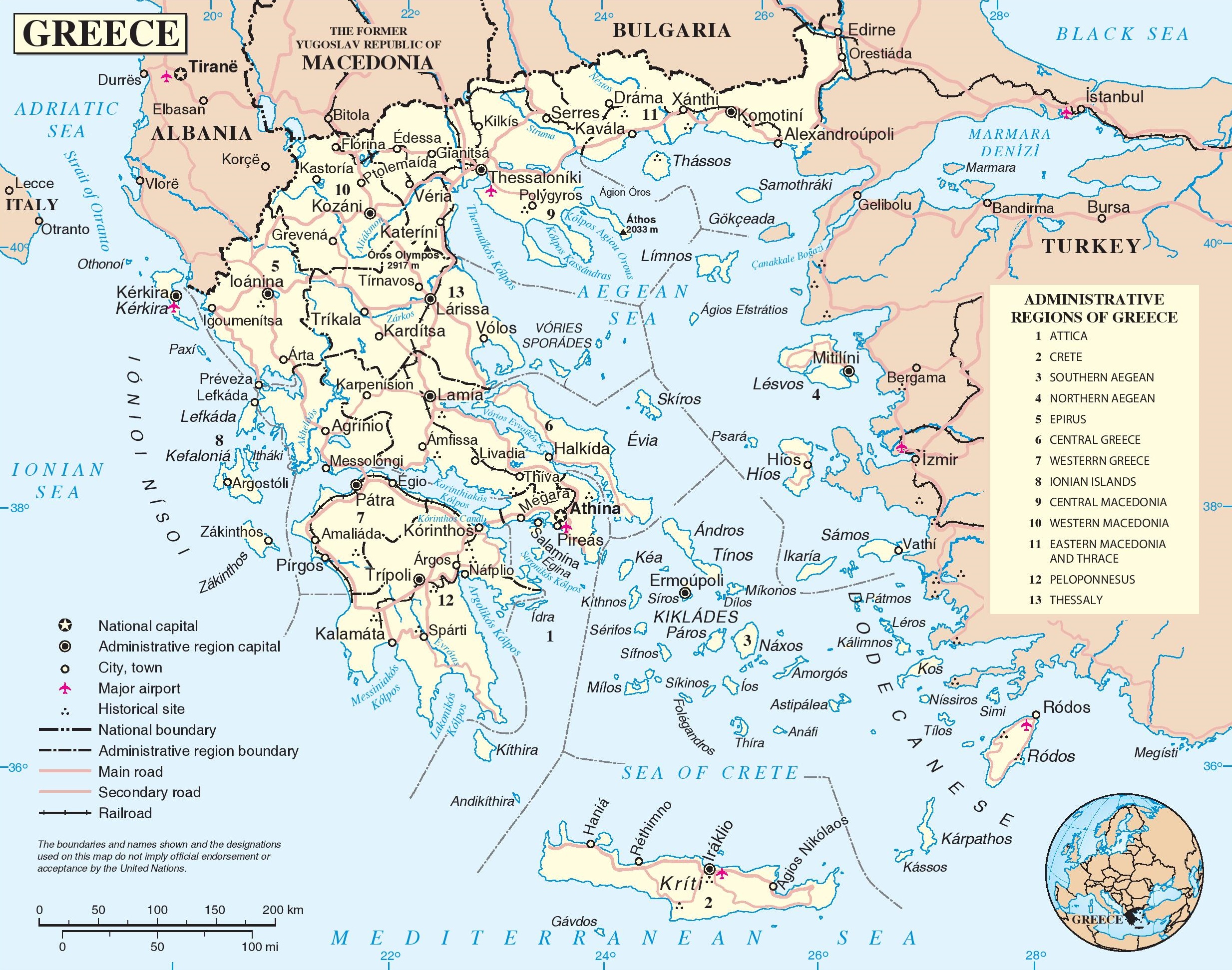 Map Of Greece Printable