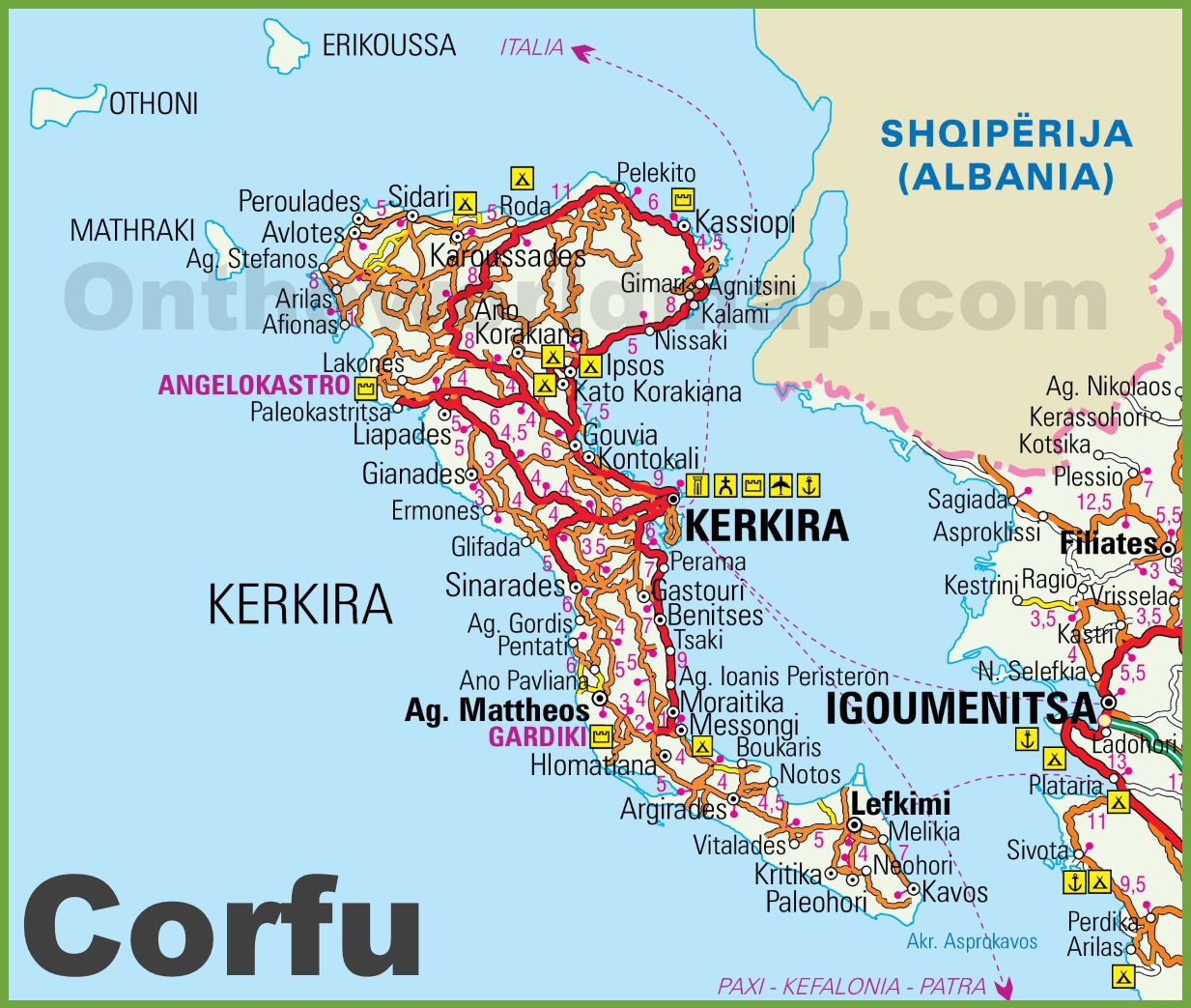 Corfu Tourist Map Ontheworldmap Corfu Tourist Map Ontheworldmap