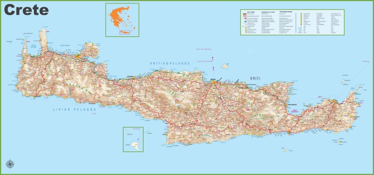 Large detailed map of Crete with cities and resorts