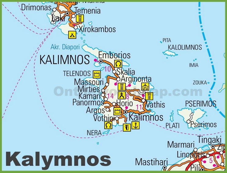 Kalymnos road map - Ontheworldmap.com