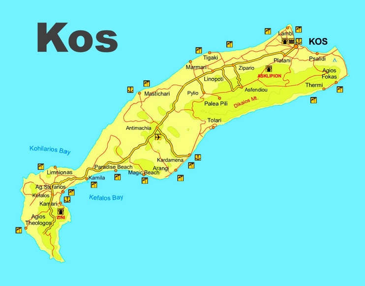 Kos beaches map