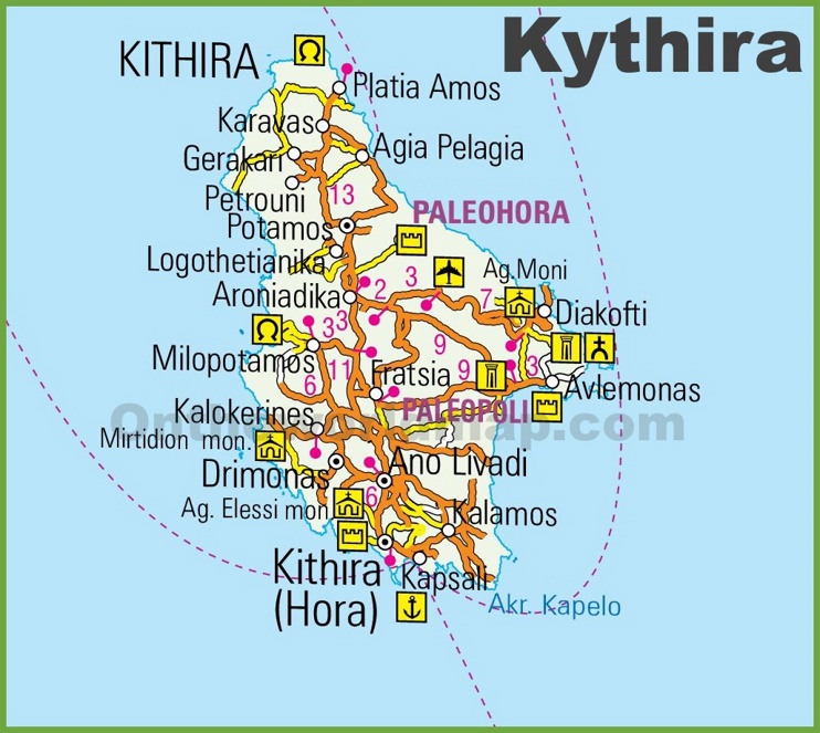 Kythira road map - Ontheworldmap.com