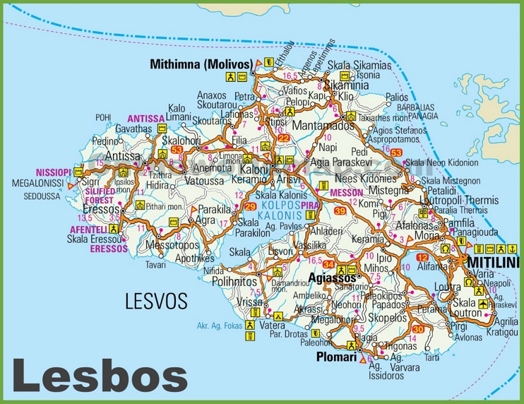Lesbos tourist map