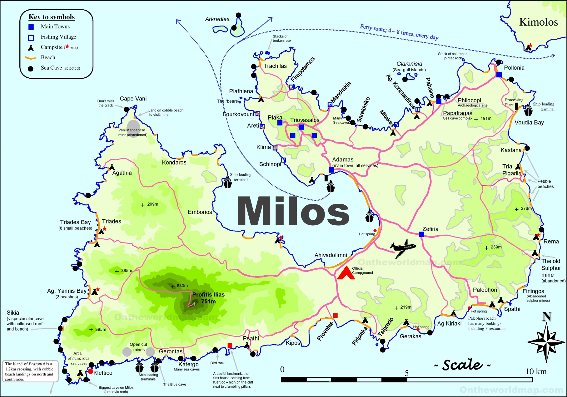 Milos Island Greece Map Milos Tourist Map