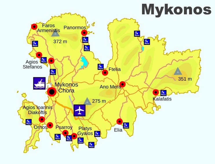 Mykonos beaches map