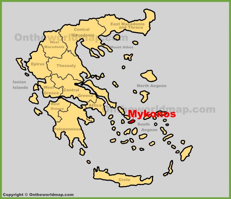 Mykonos location on the Greece map