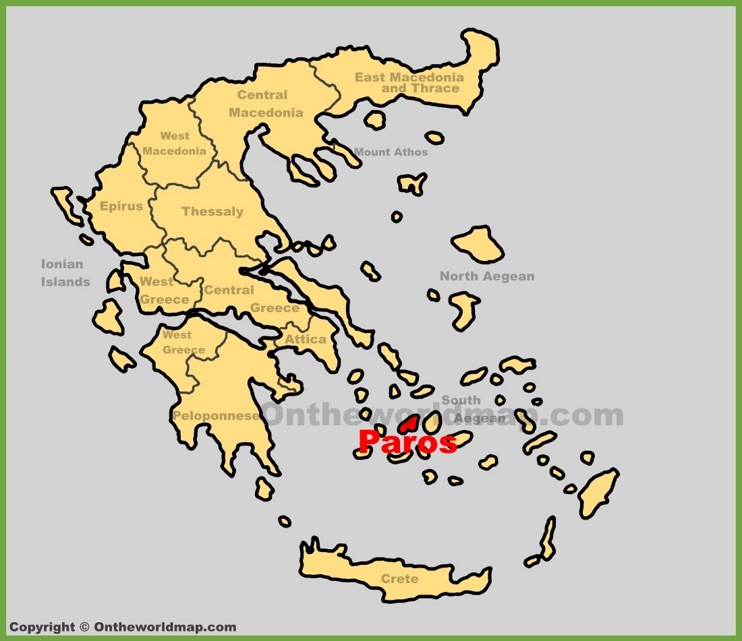 Paros location on the Greece map