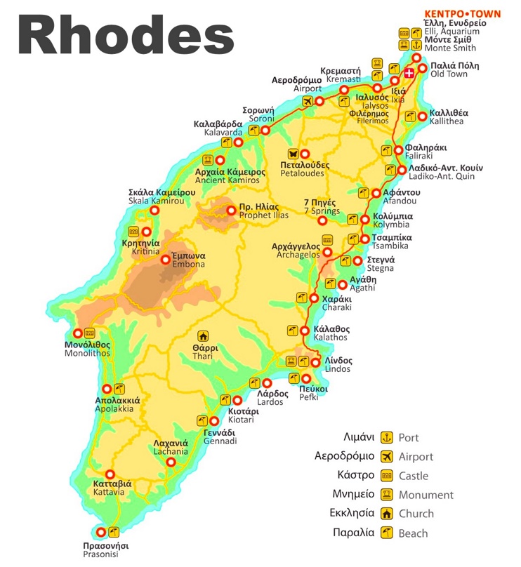 Rhodes beaches map