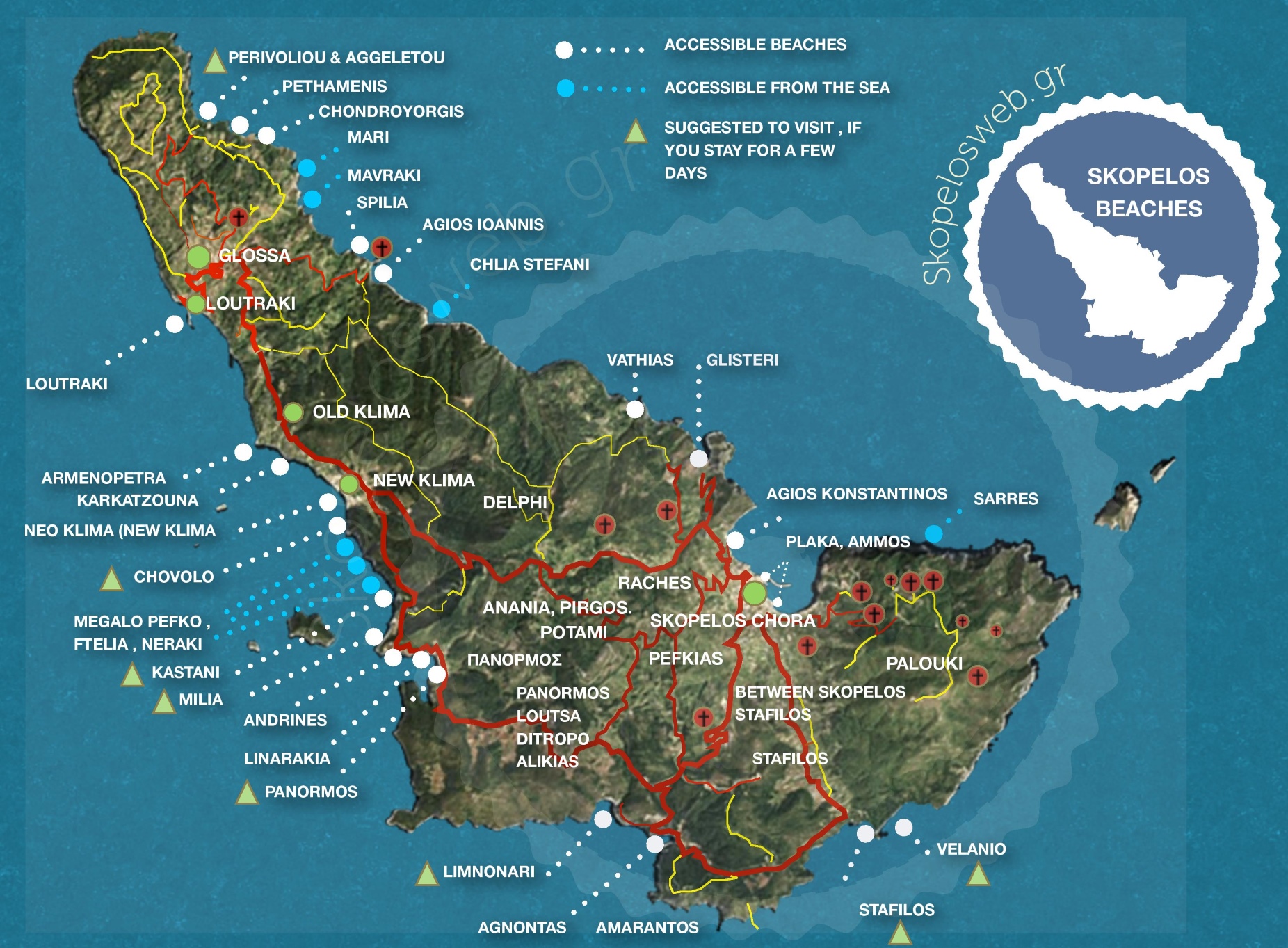 Skopelos Tourist Map Ontheworldmap Skopelos Tourist Map Ontheworldmap