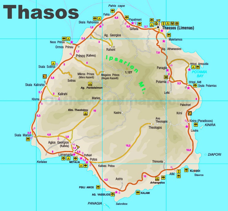 Thasos tourist attractions map
