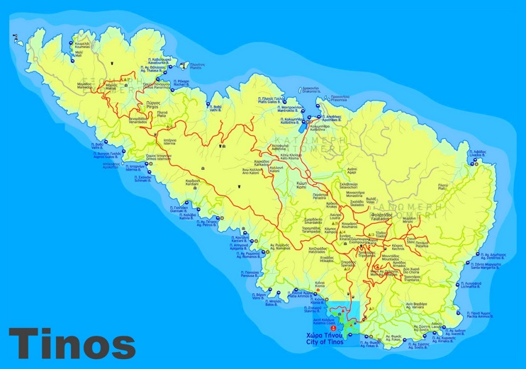 Tinos sightseeing map - Ontheworldmap.com