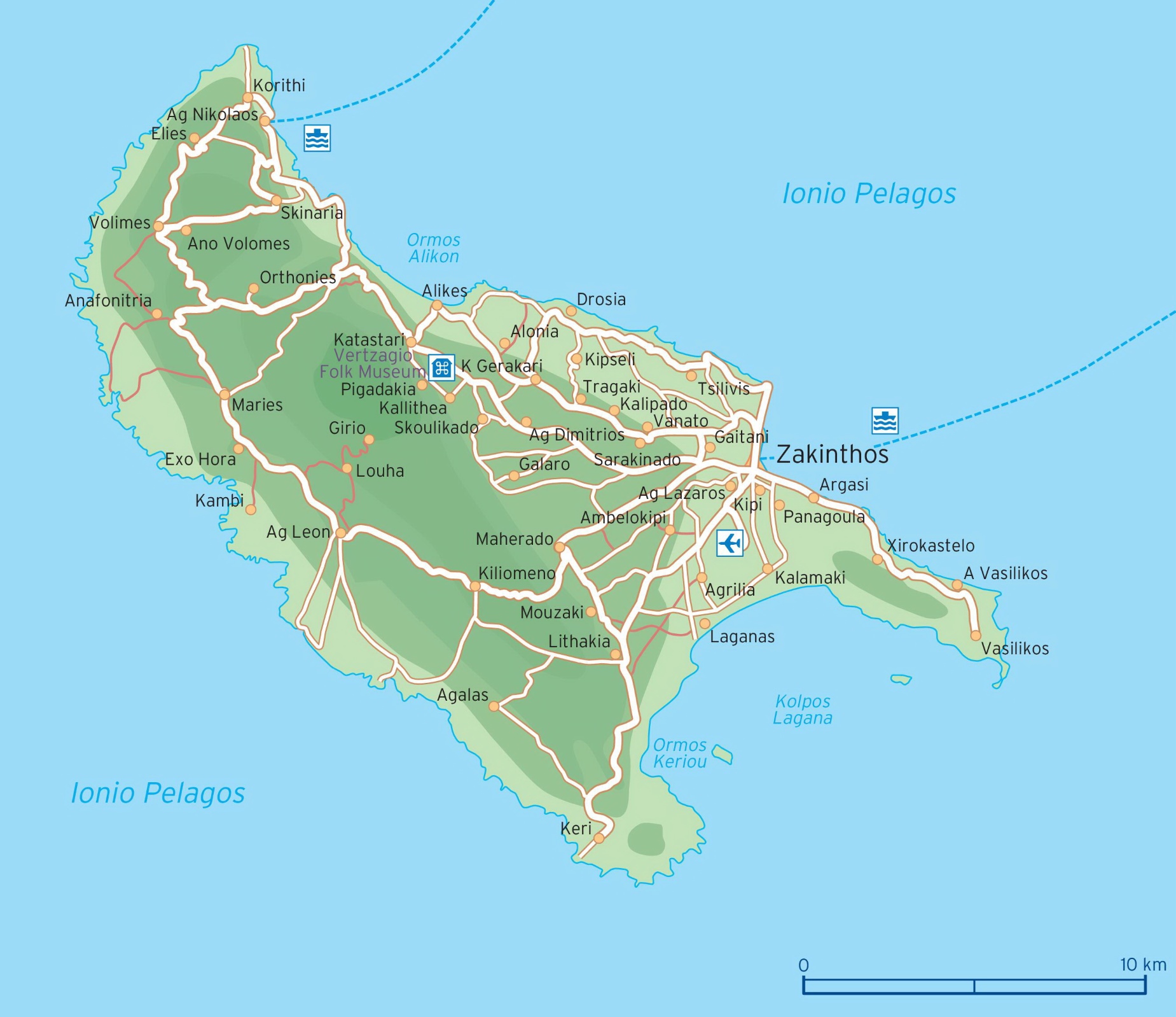 Map Of Zante Island Greece Zakynthos Road Map