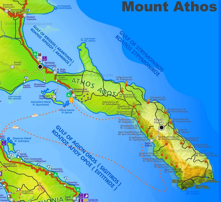 Mount Athos tourist map