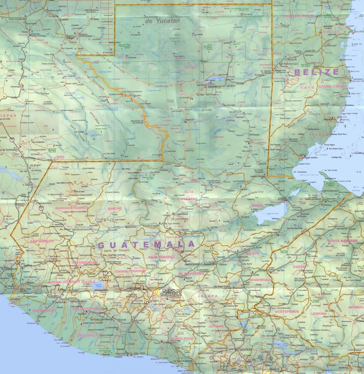 Large detailed map of Guatemala with cities and towns