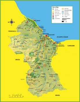 Large detailed tourist map of Guyana