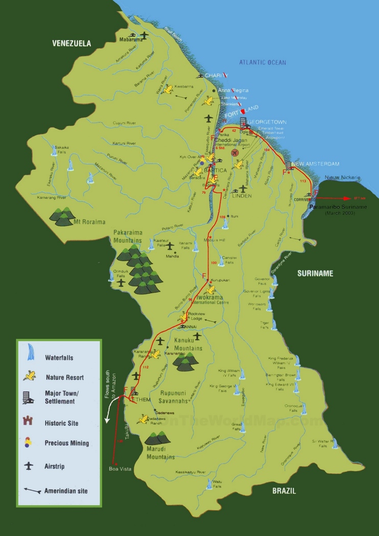 Travel map of Guyana