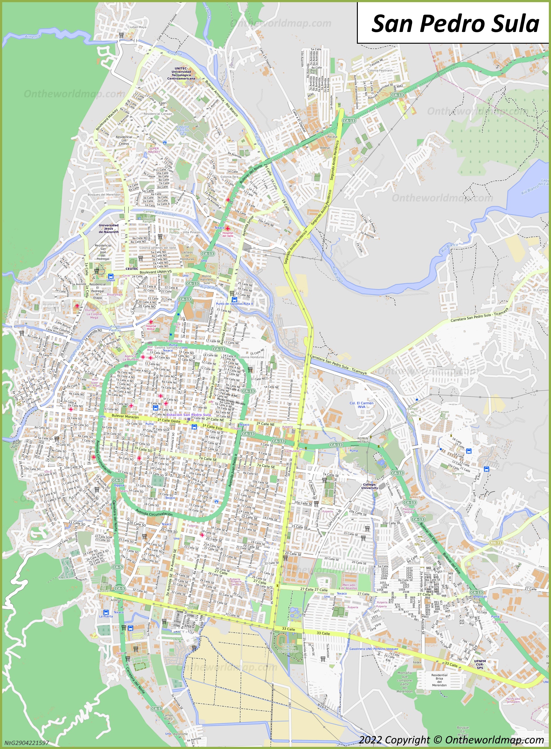 Detailed Map Of San Pedro Sula 