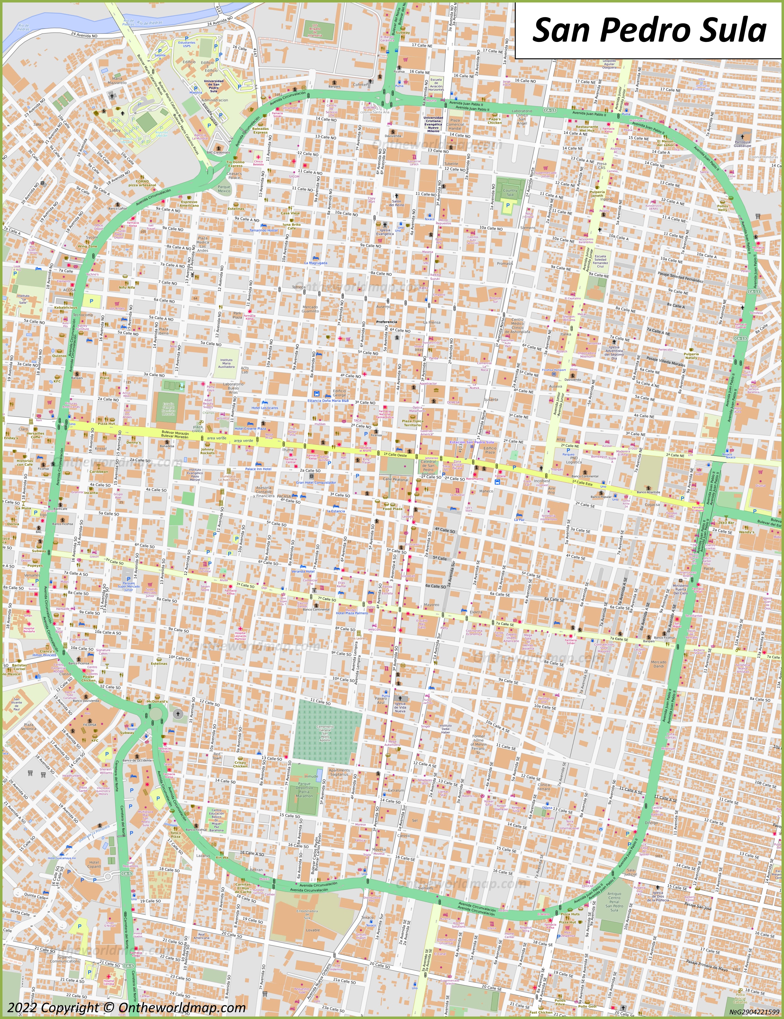 San Pedro Sula City Centre Map