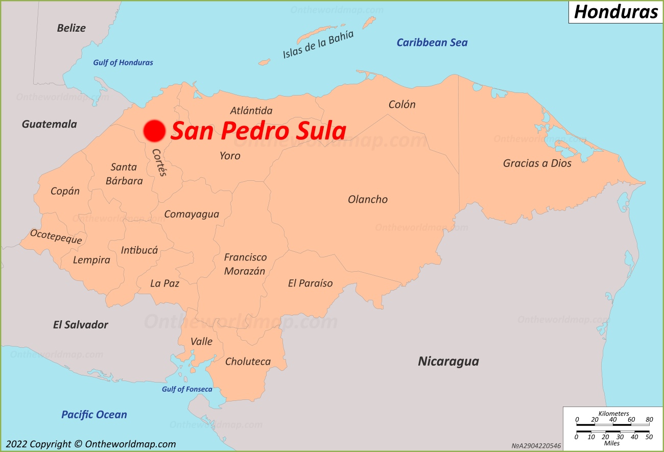 San Pedro Sula Location On The Honduras Map 