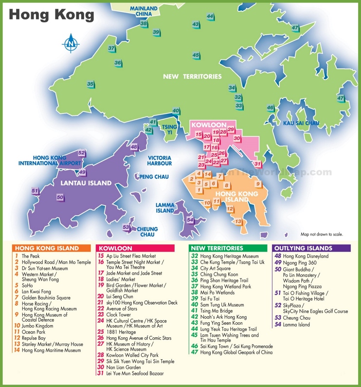 Map of Hong Kong with sightseeings