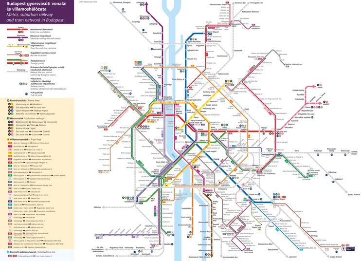 Budapest metro, tram and suburban railway map