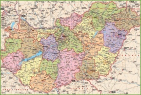 Large detailed map of Hungary with cities