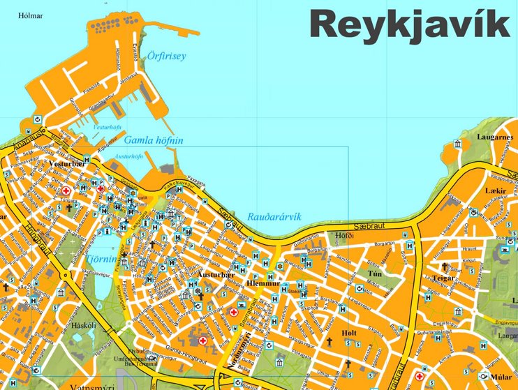 Reykjavík city center map
