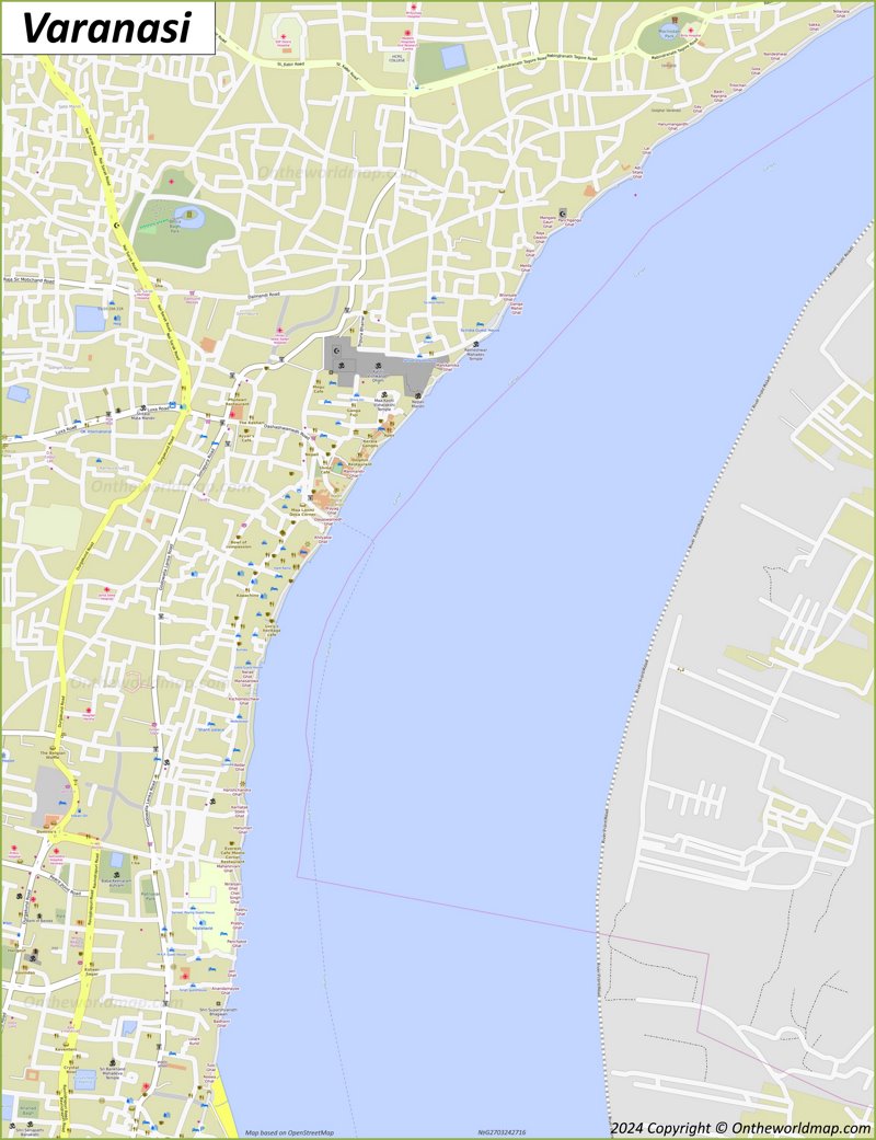 Map of the Ganges River Front in Varanasi