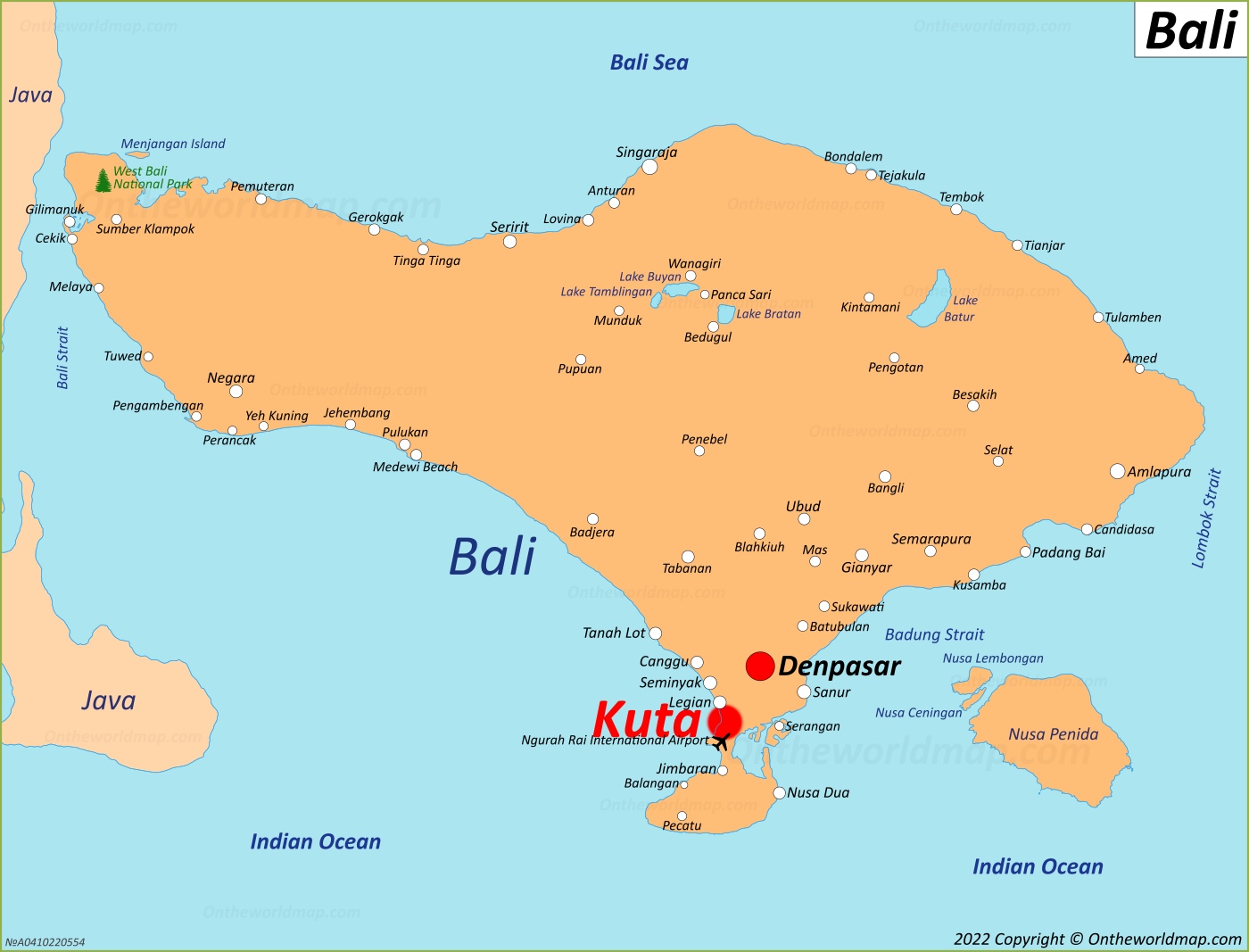 Kuta Location On The Bali Map