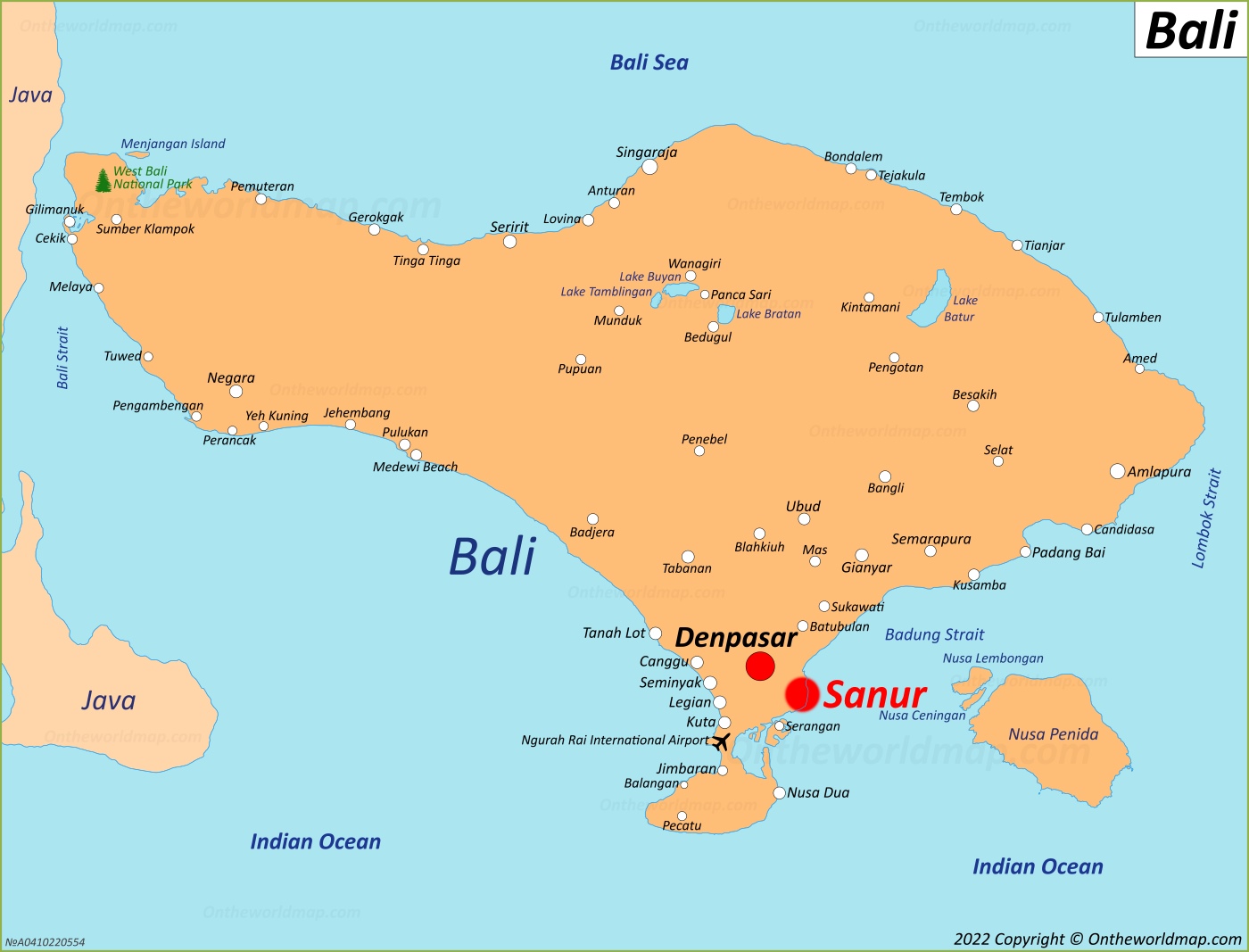 Sanur Location On The Bali Map