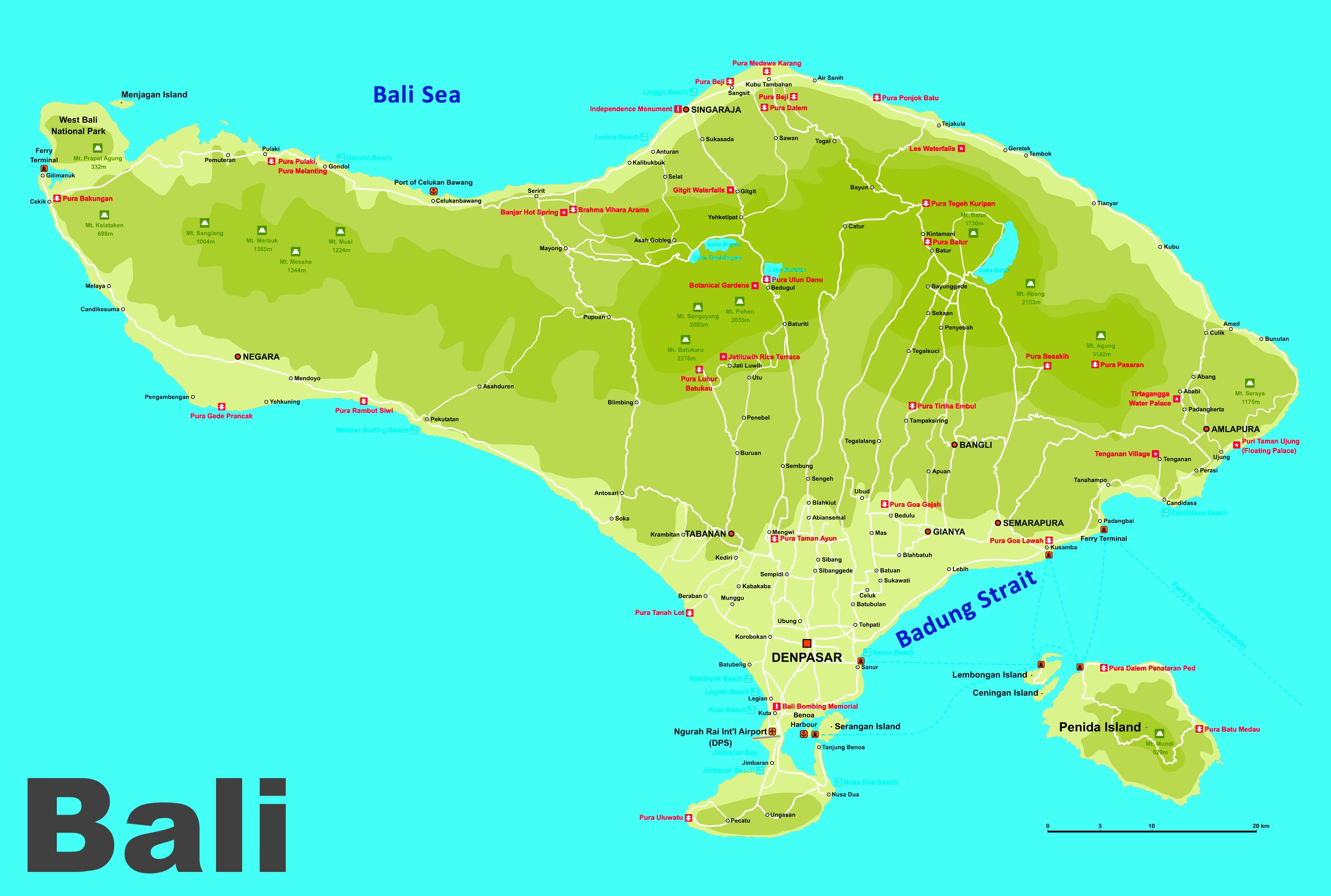 Бали карта большая