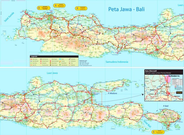 Large detailed tourist map of Java