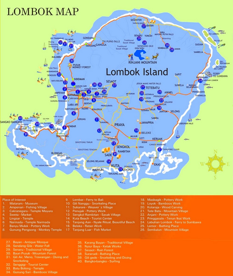 Lombok sightseeing map