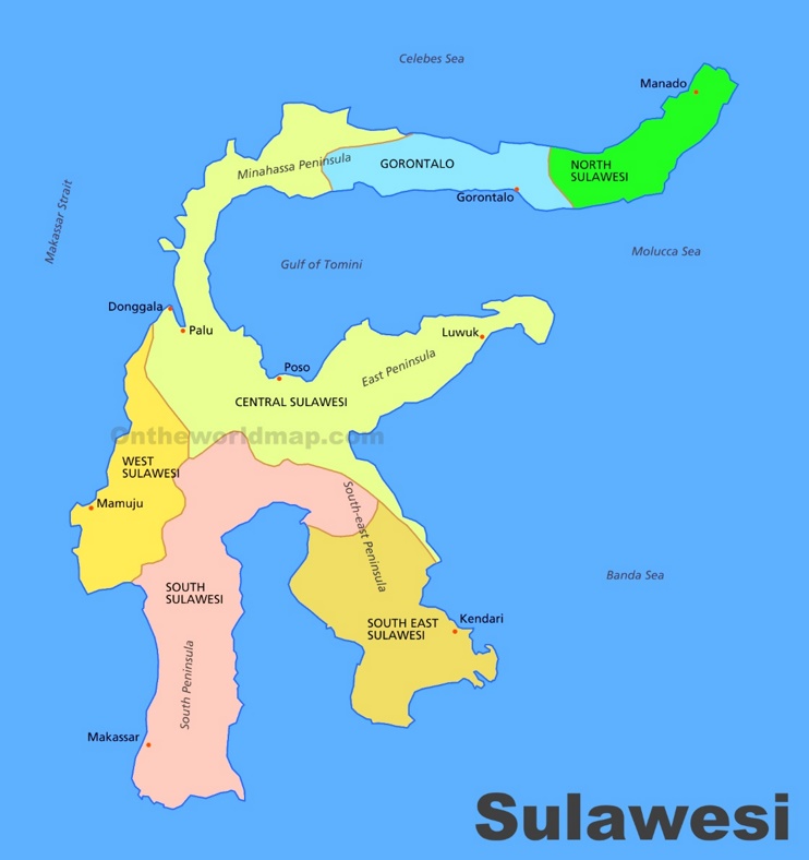 Administrative divisions map of Sulawesi