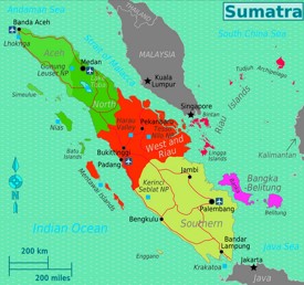Administrative divisions map of Sumatra