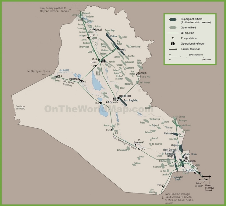 Map of oil infrastructure in Iraq