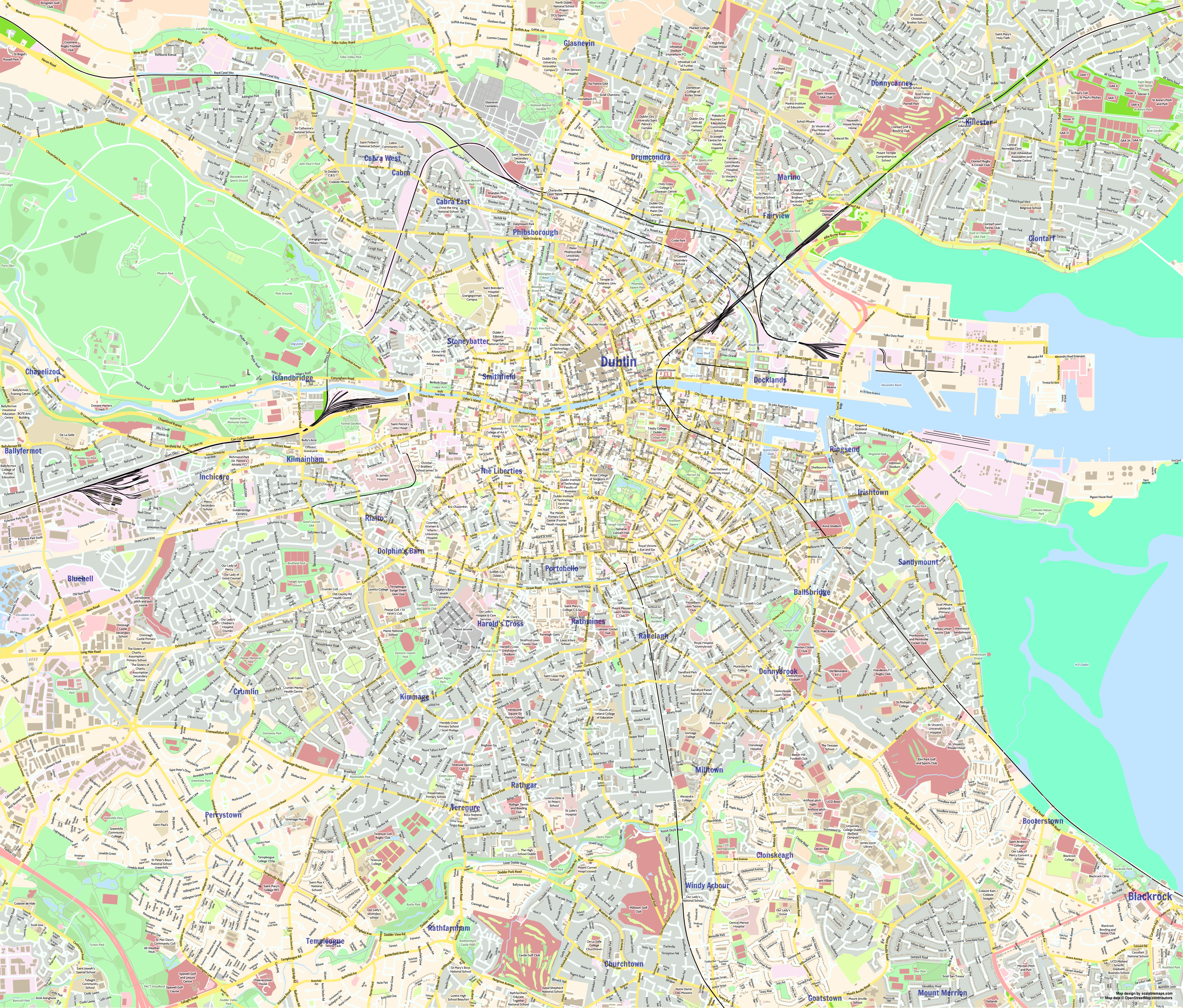Large Detailed Tourist Map Of Dublin