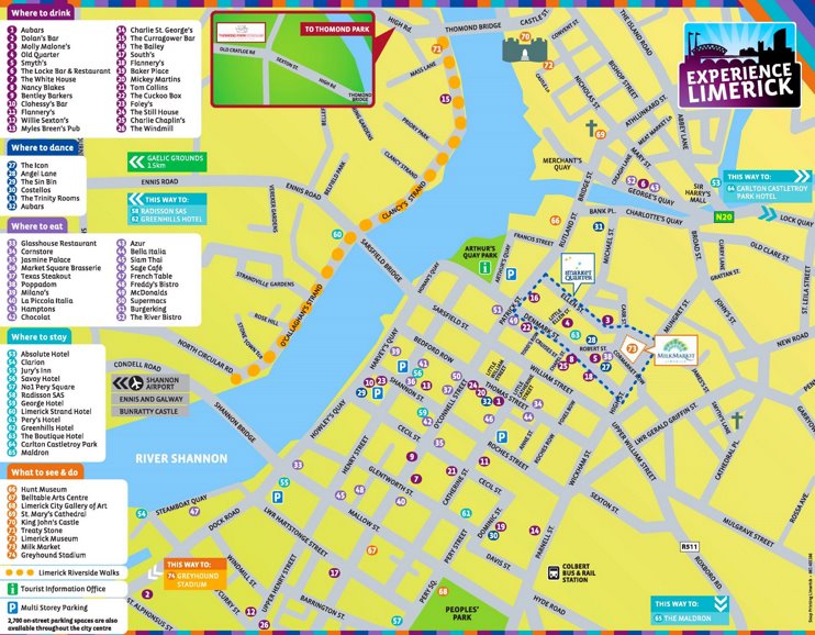 Limerick hotels and sightseeings map