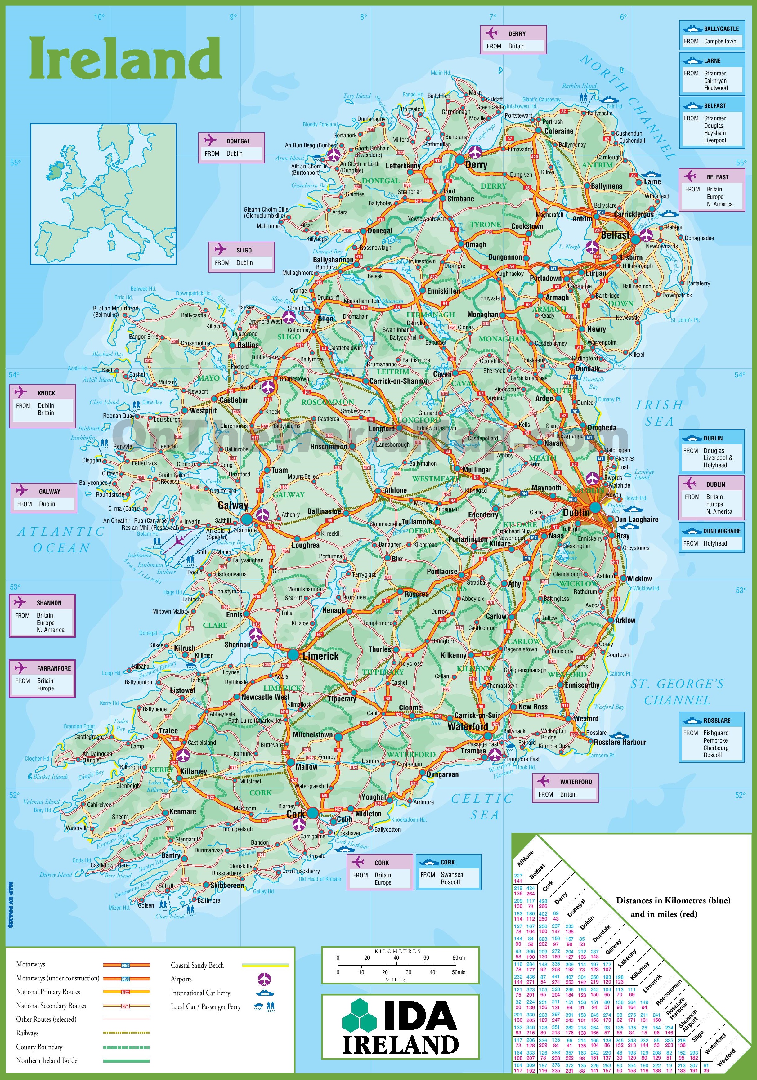 Republic Of Ireland Road Map Ireland Road Map