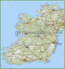 Large detailed map of Ireland with cities and towns